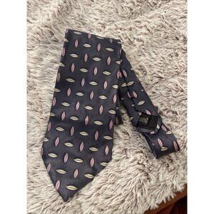 BACHRACH Men's 100% Silk Necktie Designer Italy‎ Geometric Slate Gray Cream Plum